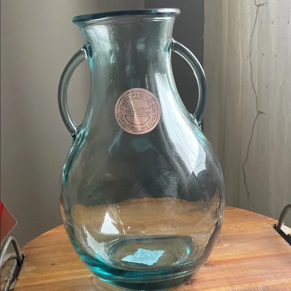 Artisan Green Tinted Glass Vase with Handles - Picture 3 of 10